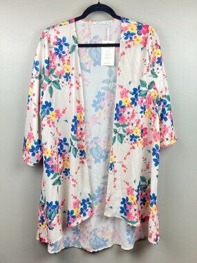 Pink Milly Floral Print Open Kimono NWT Size Medium Boho Summer Preppy Flowers